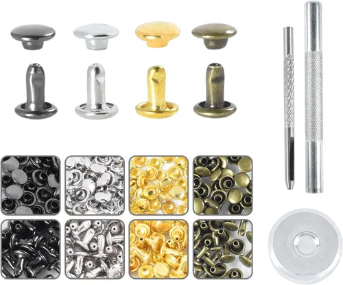 Vista 18 de 400 juegos de remaches para cuero, remaches de cuero de doble tapa redonda de 10 mm, remaches tubulares con punta para correa de bolso, llaveros