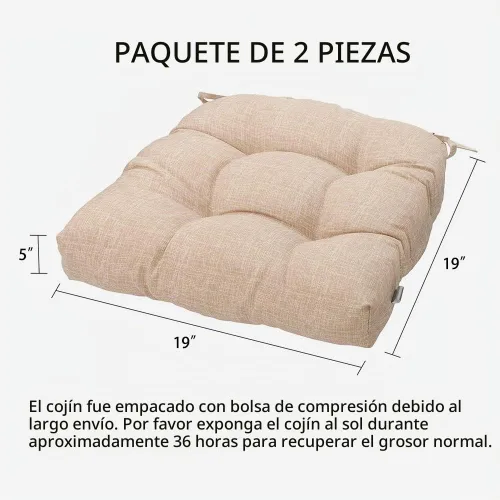Vista 3 de Magpie Fabrics Juego de 2 cojines de asiento capitoné para exteriores e interiores con lazos, 19 x 19 pulgadas, impermeables, para silla de patio
