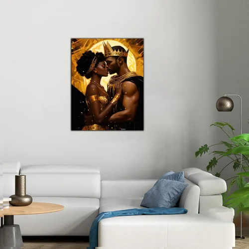 Vista 267 de Arte de pared afroamericano, decoración de rey y reina bailarín negro para sala de estar, arte de pareja de amor negro para dormitorio, lienzo