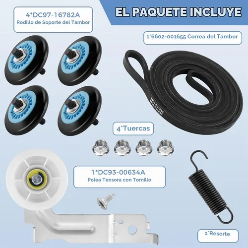 Vista 2 de DC97-16782A Piezas de secadora para Samsung Kit de repuesto de rodillo de secadora DV45H7000EW/A2 DV42H5000EW/A3 Incluye DC97-16782A Rodillo Secador