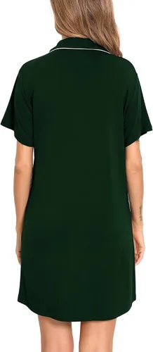 Vista 5 de SWOMOG Camisón de manga corta con botones para mujer, con cuello de muesca, pijama, vestido de pijama