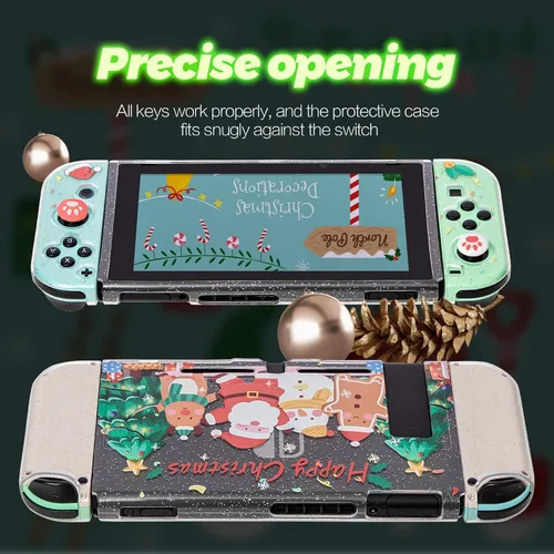 Vista 5 de Funda transparente con purpurina, funda de TPU para interruptor, funda protectora para interruptor con empuñaduras para pulgar y protector