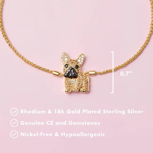 Vista 5 de SCAMPER & CO Pulseras con dije de cachorro de raza de perro, circonita cúbica y espinela negra para mujer - Pulseras de plata esterlina chapadas