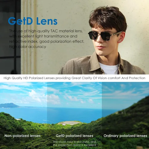 Vista 7 de GetD AI Smart Glasses Aviator, traducción en tiempo real, gafas Bluetooth AI Sunglasses for Women Men, Polarized Lens, Bluetooth Open Earbuds, 11H