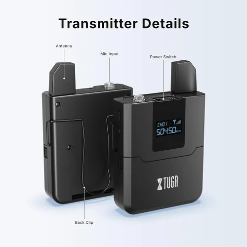 Vista 8 de XTUGA Sistema de micrófono inalámbrico A140, juego de micrófono inalámbrico UHF de 4 canales con cuatro micrófonos BodyPack, construcción totalmente