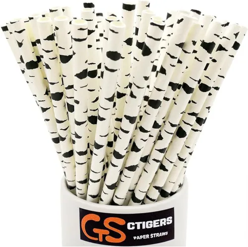 Vista 7 de Pajitas de papel biodegradables con estampado de bambú para caja de fiesta de 100