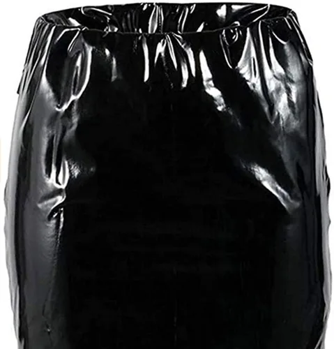 Vista 3 de Minifalda sexy de piel brillante para mujer, estilo bodycon