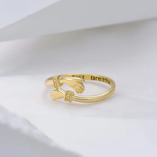 Vista 4 de KECHO Anillo de abrazo de oro para mujer, de oro amarillo, ajustable, joyería para Navidad, cumpleaños, aniversario, San Valentín, regalos