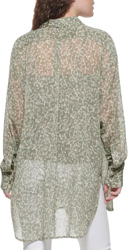 Vista 4 de DKNY Top deportivo estampado transparente con botones para mujer