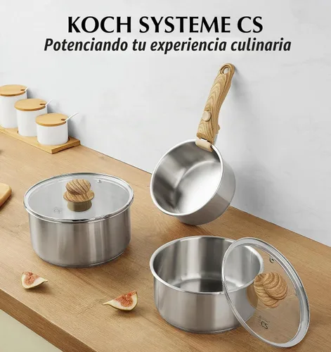 Vista 8 de KOCH SYSTEME CS - Juego de cacerolas de acero inoxidable 18/10 con mango extraíble, sartén de 1.5 cuartos de galón, 2 cuartos y 3 cuartos con tapas