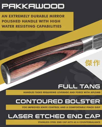 Vista 4 de KESSAKU Cuchillo multiusos dentado de 5.5 pulgadas - Serie Samurai - Cuchillo de cocina afilado - Acero inoxidable de alto carbono forjado 7Cr17MoV
