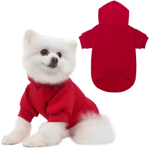 Vista 22 de KOOLTAIL Sudadera básica con capucha para perro, suave y cálida, con agujero para correa y con bolsillo, abrigo de invierno para perros, ropa