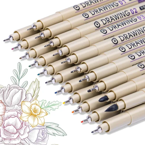 Vista 8 de Fineliner - Juego de 12 bolígrafos negros, bolígrafos de dibujo técnico para artistas, bolígrafos de caligrafía sin sangrado, pincel de tinta