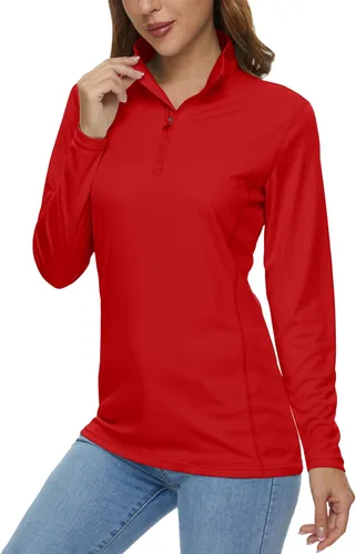 Vista 20 de MAGCOMSEN Camiseta de manga larga para mujer, con cremallera de un cuarto 01-Negro