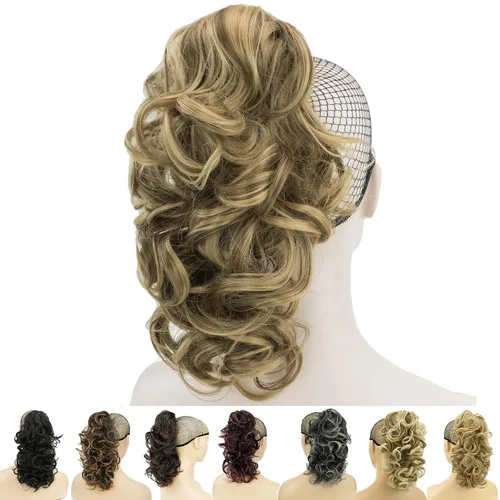 Vista 11 de IMISSU Extensiones de cabello rizado desordenado, cola de caballo con clip de cola de caballo (rubio playa)
