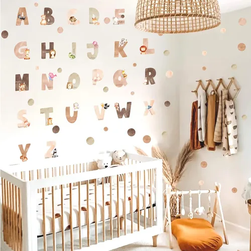 Vista 7 de Calcomanías de pared del alfabeto de animales, letras del alfabeto para pared, calcomanías de pared para niños, niñas, dormitorio, educativo, ABC