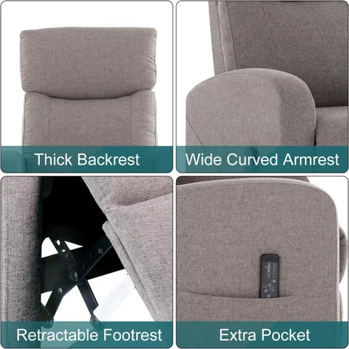 Vista 4 de Smug Winback - Asiento de cine en casa de tela con soporte lumbar, sillón individual, sillón reclinable, fácil descanso, color gris