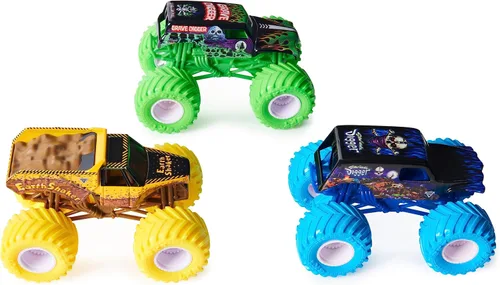 Vista 3 de Monster Jam, Ground Shaker - Paquete de 3 unidades (Grave Digger, El Toro Loco y Blue Thunder), vehículos fundidos a escala 1:64 Trituradoras
