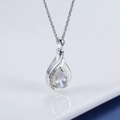 Vista 2 de Collar de urna de lágrima para cenizas, plata de ley 925, colgante de cremación azul conmemorativo, collar funerario, regalo de joyería