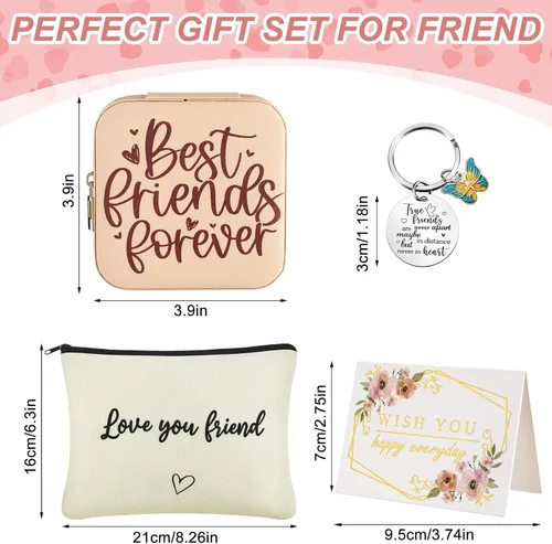 Vista 5 de Tondiamo 4 piezas de regalos de Navidad para mujeres, incluye estuche de joyería de viaje, bolsa de maquillaje, llavero, tarjeta de felicitación