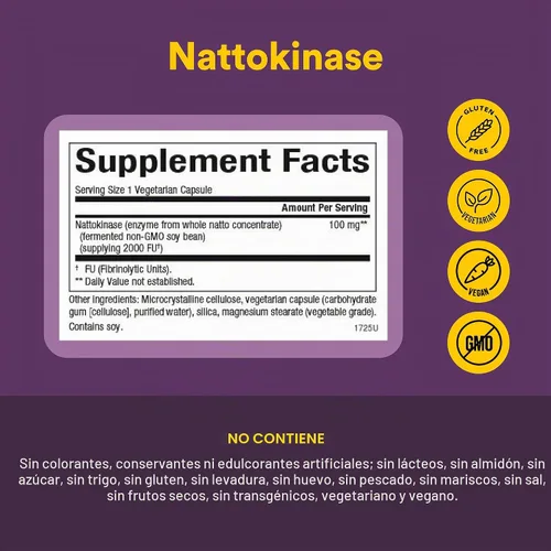 Vista 4 de Natural Factors Nattokinase 100 mg, 2000 FU, 60 Cápsulas Vegetarianas