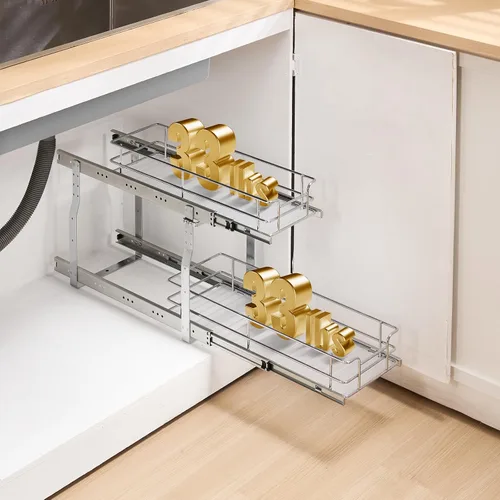 Vista 8 de VEVOR Organizador de Gabinete Extraíble, 7" de Ancho x 21" de Profundidad, Estantes de Despensa Deslizables de Servicio Pesado, Cajones Deslizables