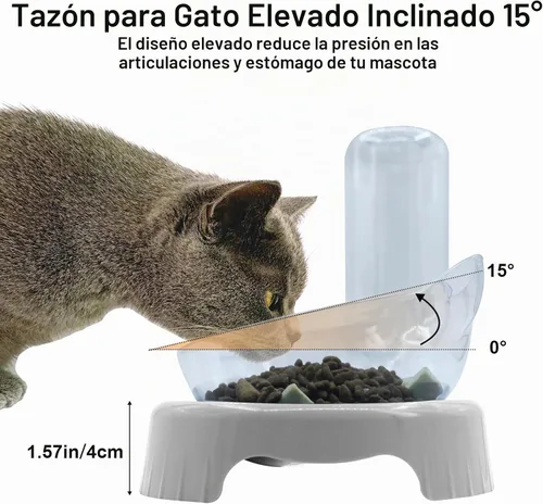 Vista 4 de Cuencos triples para gatos, alimentador de agua 3 en 1 y cuencos de comida con botella de agua automática, aptos para bigotes, platos de Plomo blanco