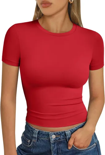 Vista 10 de Trendy Queen - Camisetas básicas para mujer, camisetas de verano 2025, de manga corta, ajustadas, para gimnasio, entrenamiento, ropa estilo Y2K
