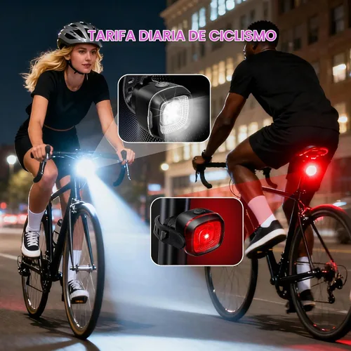 Vista 3 de Luces delanteras y traseras de bicicleta, juego de luces LED recargables tipo C, IPX6, linterna impermeable para conducción nocturna, luz trasera
