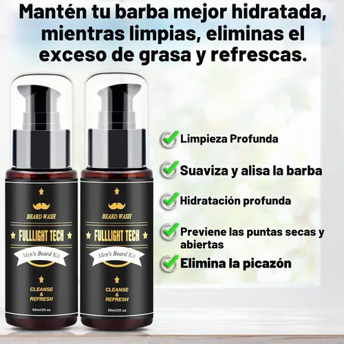 Vista 4 de FULLLIGHT TECH Kit de cuidado de barba para hombre, 2 unidades, champú de aceite de argán y aceites de jojoba, extracto de romero para un