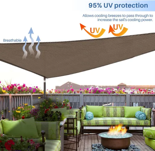 Vista 5 de E&K Sunrise 2 x 2 x 2 pies Toldo de sol triangular, toldo de sombra con bloqueo de rayos UV para patio, jardín y exterior (marrón)