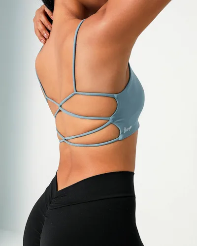 Vista 5 de Danysu Sujetador deportivo sin espalda, parte superior de entrenamiento suave con relleno extraíble, brasier de entrenamiento de yoga con tiras