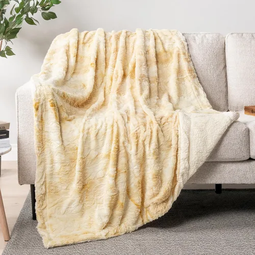 Vista 17 de PAVILIA - Manta de piel sintética reversible con diseño tie-dye color negro, suave, mullida y cálida, mantas y cobijas de sherpa para cama, manta