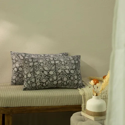 Vista 27 de Juego de 2 fundas de almohada decorativas de algodón indio vintage con estampado a mano (marrón ladrillo, 18 x 18 pulgadas (paquete de 2))