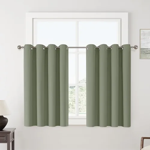 Vista 44 de ChrisDowa Cortinas 100% Opacas de Abedul Sólido de 45 Pulgadas de Largo, 2 Paneles para Dormitorio y Sala de Estar, Estilo Granja Oscurecedoras