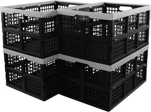 Vista 8 de 3 paquetes de cestas plegables rectangulares de plástico de 30 L, almacenamiento de cajas plegables, cajas de leche plegables para uso general
