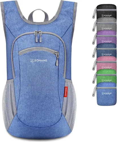 Vista 13 de ZOMAKE Mochila plegable ultraligera de 10 litros, mochila plegable pequeña, resistente al agua, mochila plegable para mujeres y hombres (negro-A1)