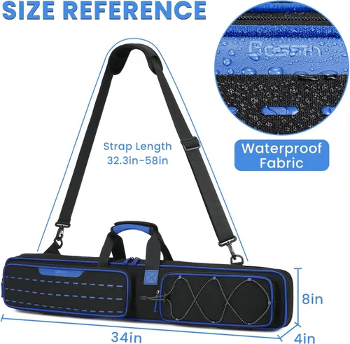 Vista 5 de Estuche para taco de piscina, 3 x 4 / 5 x 5 con múltiples bolsillos para Azul: 3x4