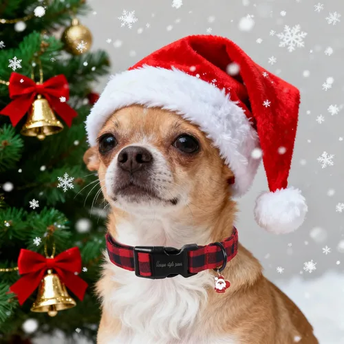 Vista 5 de Collar de perro de Navidad de Unique Style Paws con hebilla de plástico y colgante, a cuadros rojo y negro, collares de algodón para cachorros