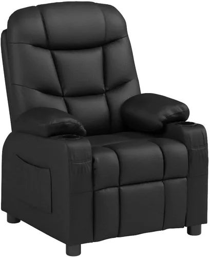 Vista 4 de Costzon Silla reclinable para niños con soporte para tazas, silla de salón de cuero ajustable con reposapiés y bolsillos laterales para habitación