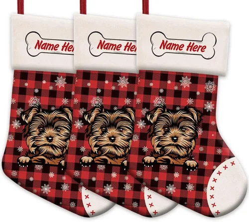 Vista 42 de Foto personalizada, Feliz Navidad, búfalo rojo, a cuadros, feliz perro, calcetín de Navidad, copo de nieve, decoración de vacaciones, calcetín