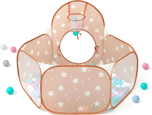 Vista 6 de Tienda de campaña desplegable 3 en 1 para niños con túnel y piscina de pelotas para niños, niñas, bebés y niños pequeños, casa