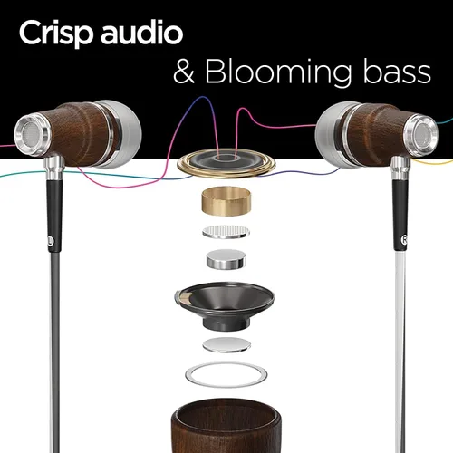 Vista 4 de Auriculares sintonizados NRG 3.0 Premium Madera aisladores de sonido, con micrófono y control de volumen, estilo madera