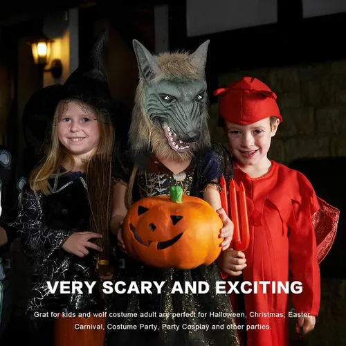 Vista 2 de Bygytyo Máscara de cabeza de lobo y garras de Holloween - Máscara de terror para fiesta de cosplay, disfraz de hombre lobo, regalo perfecto