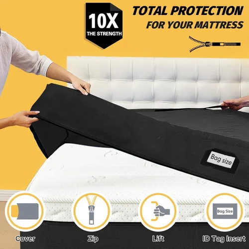 Vista 24 de Bolsas de colchón para mudanza y almacenamiento, protector de colchón impermeable, funda de colchón Cal King con 8 asas resistentes y cremallera Gris