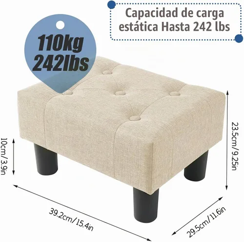 Vista 3 de BRIAN & DANY Taburete pequeño para pies, taburetes de lino con patas, reposapiés pequeño estable para sala de estar, beige