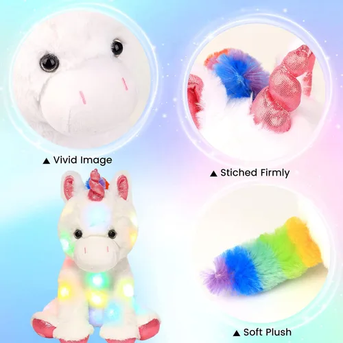 Vista 5 de Hopearl Unicornio de peluche con luces LED, flexible, con luces de noche que brillan en la oscuridad, para festival, cumpleaños, niños pequeños