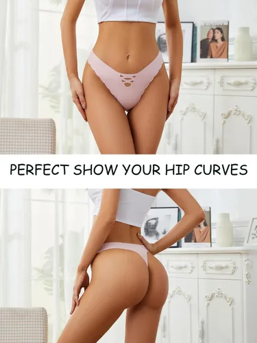 Vista 4 de Tanga G String para mujer, tangas invisibles, con borde ondulado, sin costuras, paquete de 6