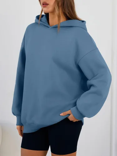 Vista 3 de Trendy Queen Sudaderas con capucha de gran tamaño para mujer, cómodas sudaderas de otoño a la moda 2025, trajes casuales de forro polar con bolsillos