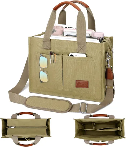 Vista 22 de Bolso grande de lona con compartimentos y cremallera para mujer de KKXIU, bolso cruzado, de trabajo, bíblico, de mensajero con bolsillos